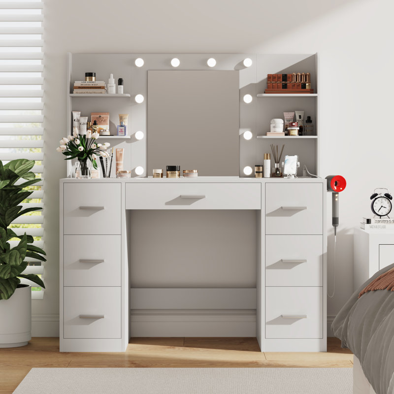 Ragin Makeup Vanity with USB Power Outlet and 3 Modes Adjustable Brightness Light Wade Logan Color White